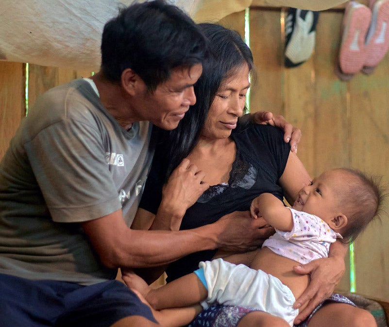 Indigenous couple with their baby in Latin America