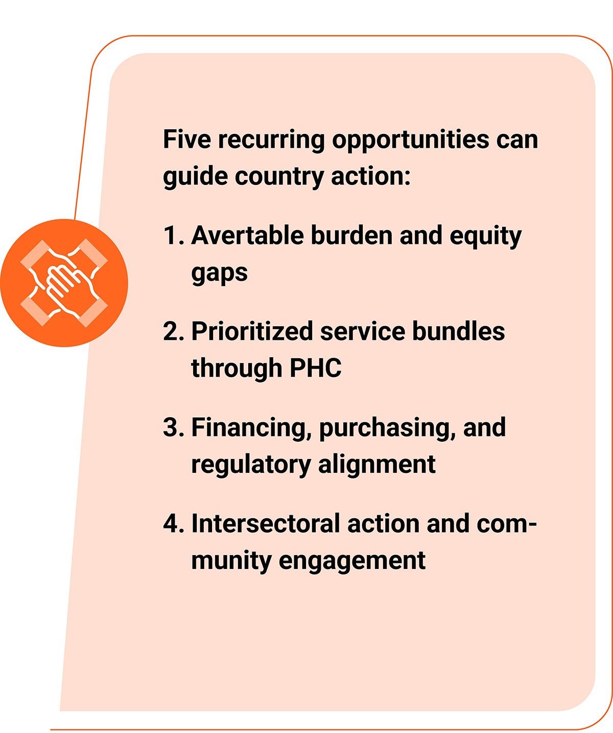 Five recurring opportunities can guide country action
