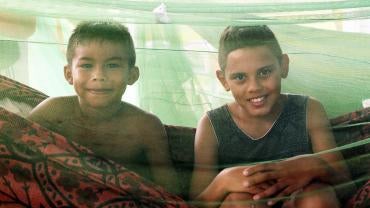 Boys under mosquito net